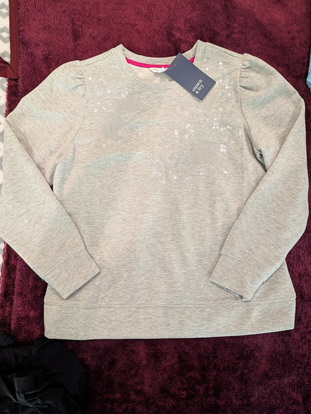 crown & ivy Light Gray Girls' Sequin Accent Sweatshirt